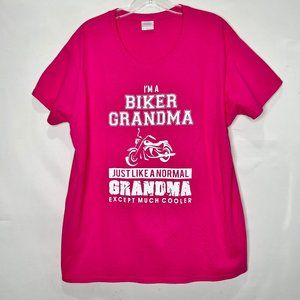 Gildan  Woman’s  Top XL Pink Grandma Biker T-Shirt Short Sleeves White Graphic